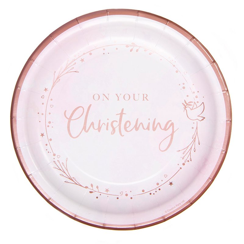 8PK 23cm ROSE GOLD ON YOUR CHRISTENING PLATES