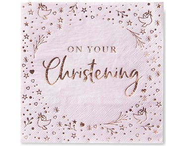 16PK 33cm ROSE GOLD ON YOUR CHRISTENING NAPKINS