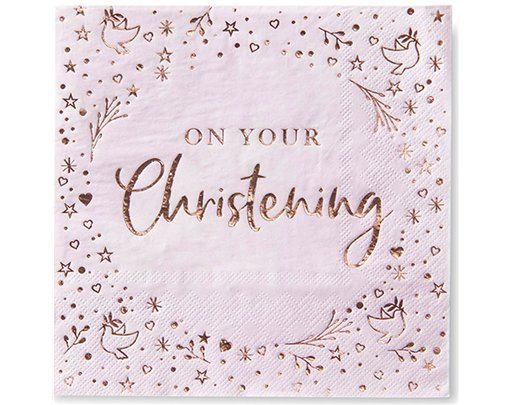 16PK 33cm ROSE GOLD ON YOUR CHRISTENING NAPKINS