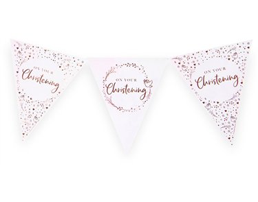 12ft ROSE GOLD ON YOUR CHRISTENING PAPER FLAG BUNTING