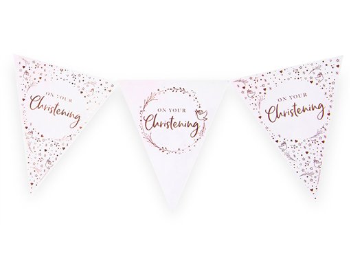 12ft ROSE GOLD ON YOUR CHRISTENING PAPER FLAG BUNTING