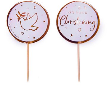 12PK ROSE GOLD ON YOUR CHRISTENING CUPCAKE TOPPERS