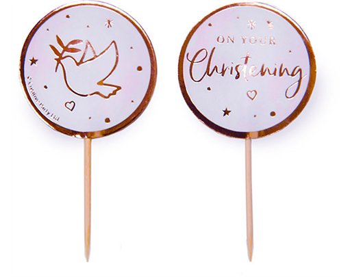 12PK ROSE GOLD ON YOUR CHRISTENING CUPCAKE TOPPERS