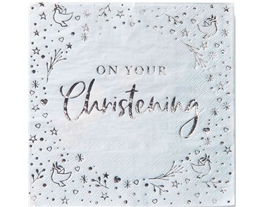 16PK 33cm BLUE & SILVER ON YOUR CHRISTENING NAPKINS