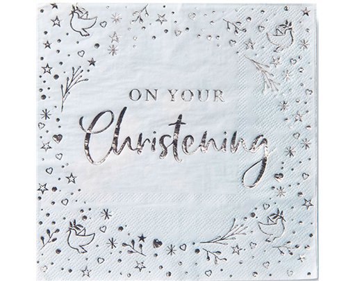 16PK 33cm BLUE & SILVER ON YOUR CHRISTENING NAPKINS
