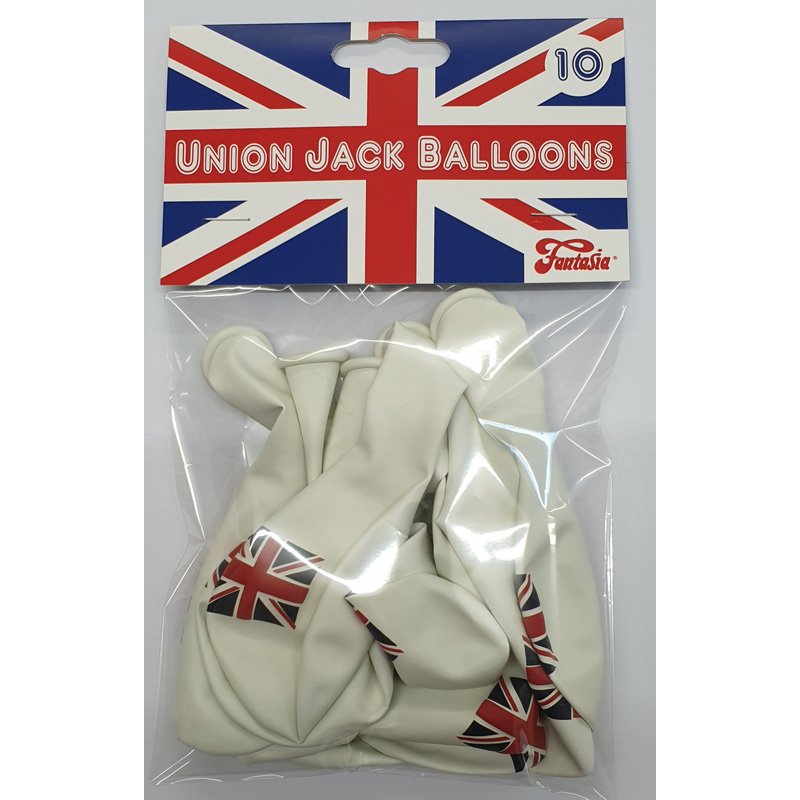 10PK 12in WHITE PRINTED RED & BLUE UNION JACK