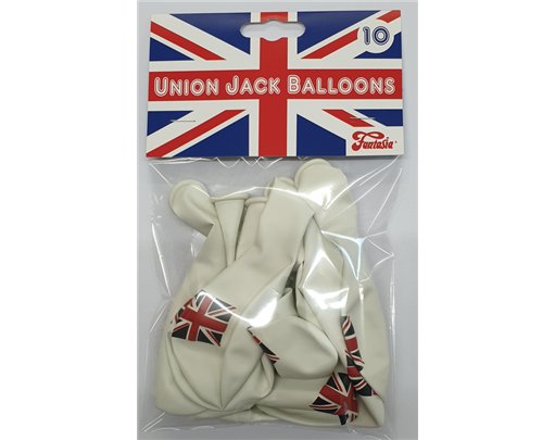 10PK 12in WHITE PRINTED RED & BLUE UNION JACK