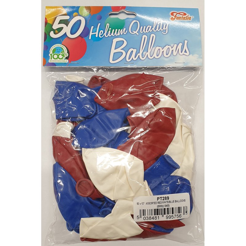 50PK 12in RED/WHITE/BLUE BALLOONS