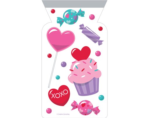 12PK VALENTINES TREATS ZIPPER CELLO BAGS