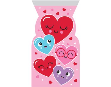 12PK HEART FACES ZIPPER CELLO BAGS