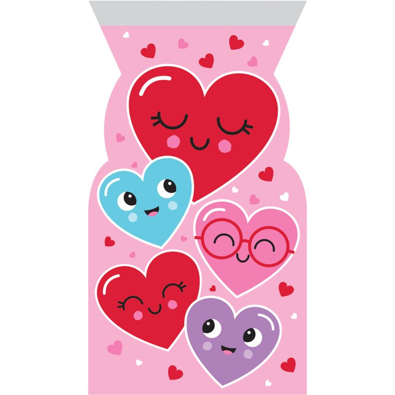12PK HEART FACES ZIPPER CELLO BAGS