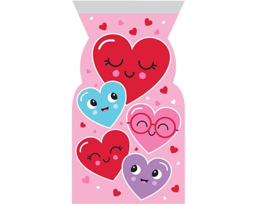 12PK HEART FACES ZIPPER CELLO BAGS