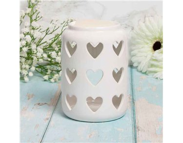 WHITE WAX/OIL WARMER WITH HEARTS