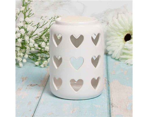 WHITE WAX/OIL WARMER WITH HEARTS