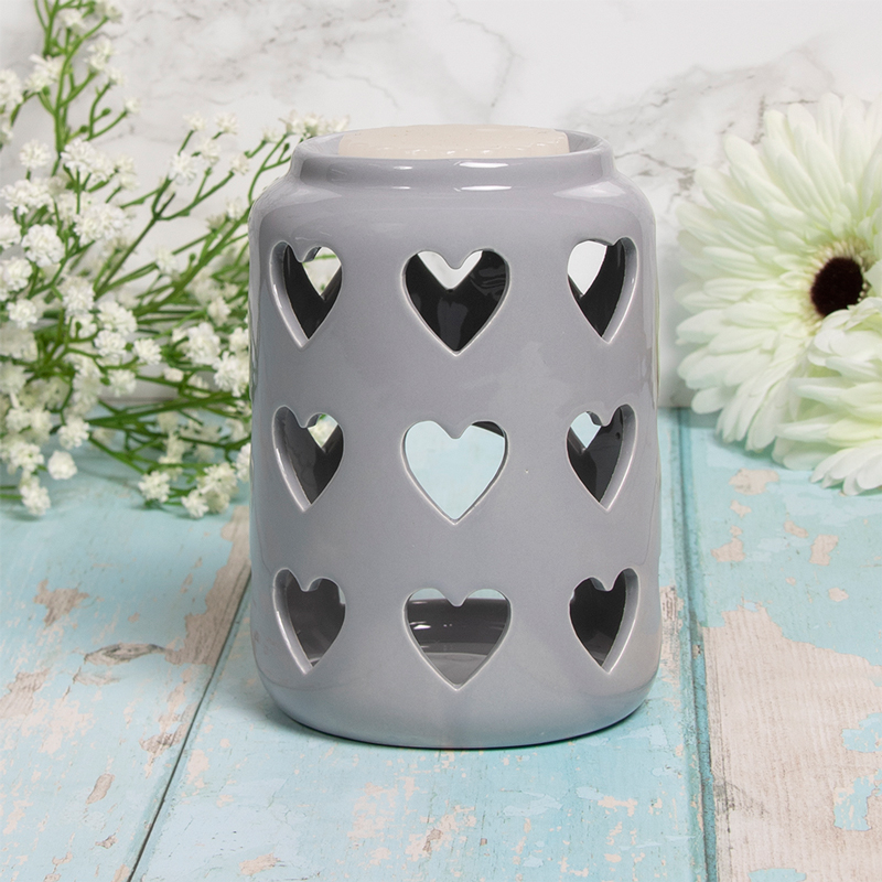 GREY WAX/OIL WARMER WITH HEARTS