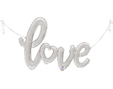47in AIR-FILLED SHAPE LOVE SCRIPT SILVER BALLOON