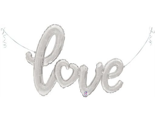 47in AIR-FILLED SHAPE LOVE SCRIPT SILVER BALLOON