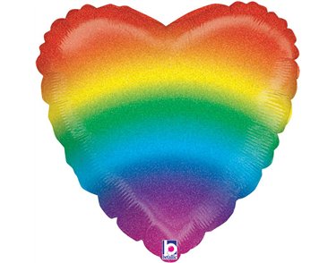 18in GLITTER RAINBOW HEART FOIL BALLOON