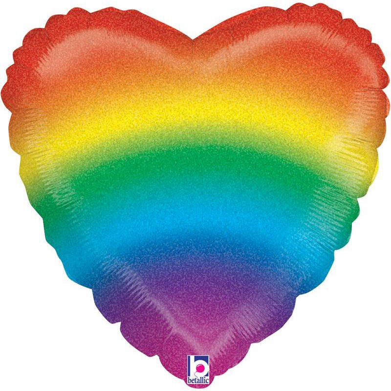 18in GLITTER RAINBOW HEART FOIL BALLOON