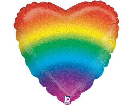18in GLITTER RAINBOW HEART FOIL BALLOON