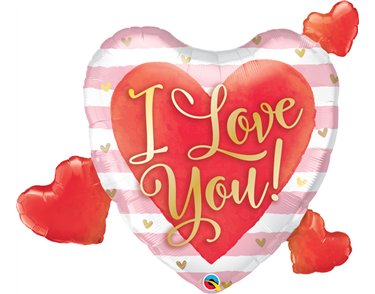 37in I LOVE YOU PINK STRIPES & HEARTS FOIL SHAPE
