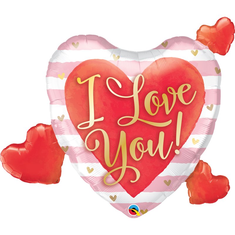 37in I LOVE YOU PINK STRIPES & HEARTS FOIL SHAPE
