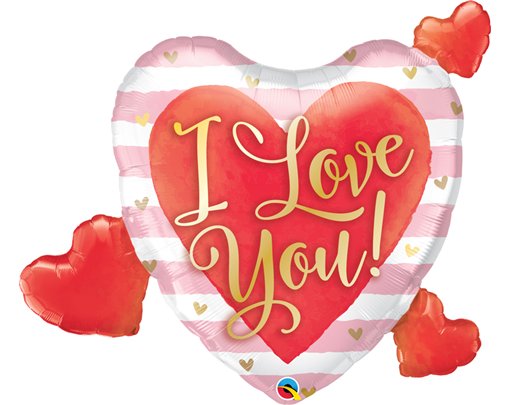 37in I LOVE YOU PINK STRIPES & HEARTS FOIL SHAPE