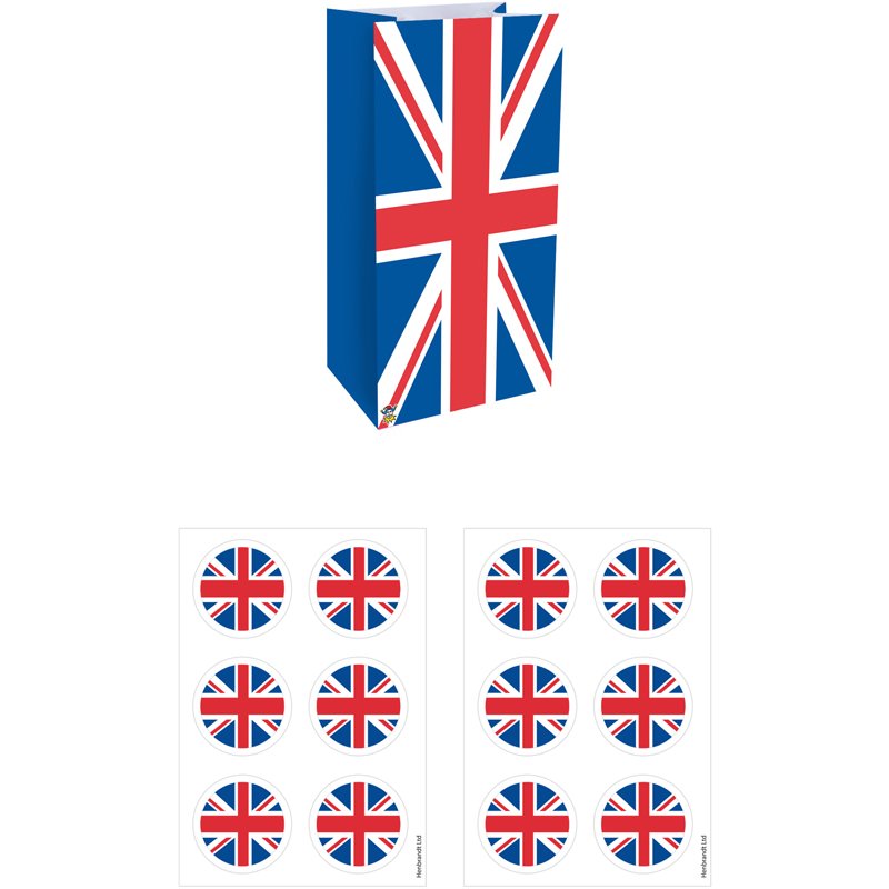 12PK UNION JACK BAGS WITH STICKERS