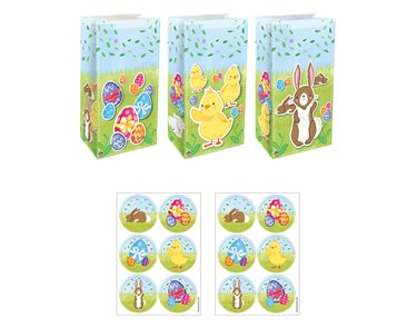 12PK EASTER BAGS WITH STICKERS