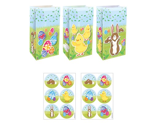 12PK EASTER BAGS WITH STICKERS
