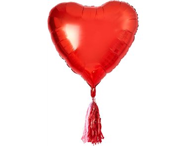 32in GIANT HEART BALLOON WITH TASSELS