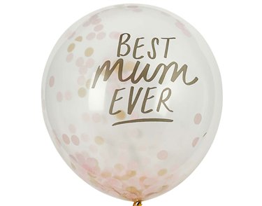 5PK 12in 'BEST MUM EVER' CONFETTI BALLOONS