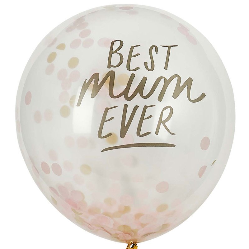 5PK 12in 'BEST MUM EVER' CONFETTI BALLOONS