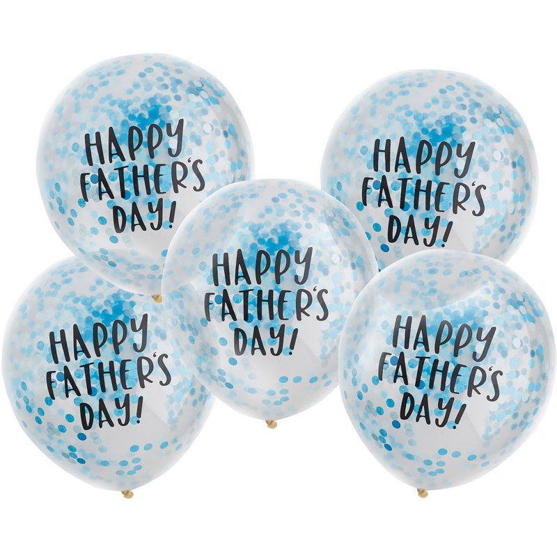 5PK 12in HAPPY FATHER'S DAY BLUE CONFETTI BALLOONS