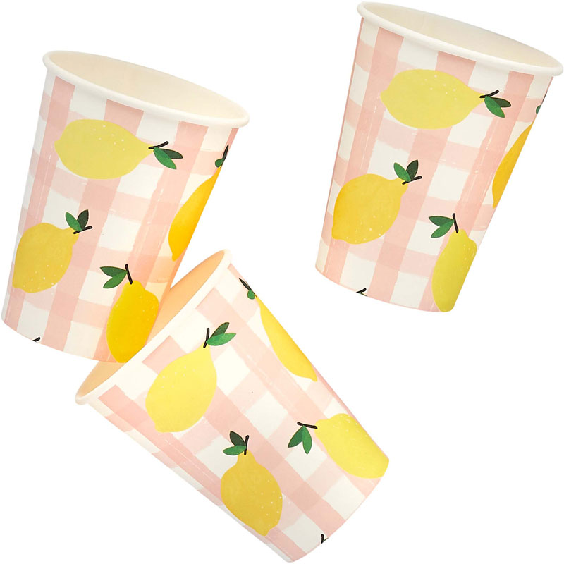 8PK LEMON & GINGHAM PAPER CUPS