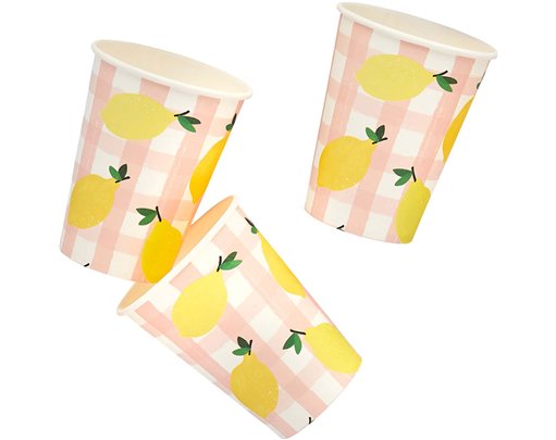 8PK LEMON & GINGHAM PAPER CUPS