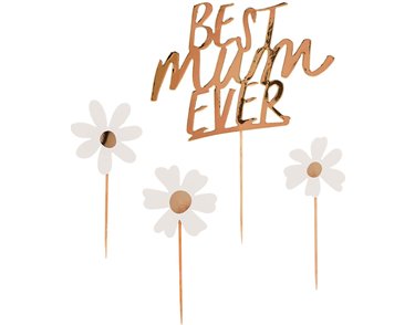 4PK GOLD 'BEST MUM EVER' DAISY CAKE TOPPER