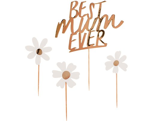 4PK GOLD 'BEST MUM EVER' DAISY CAKE TOPPER