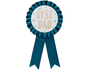 'BEST DAD' TEAL SATIN BADGE