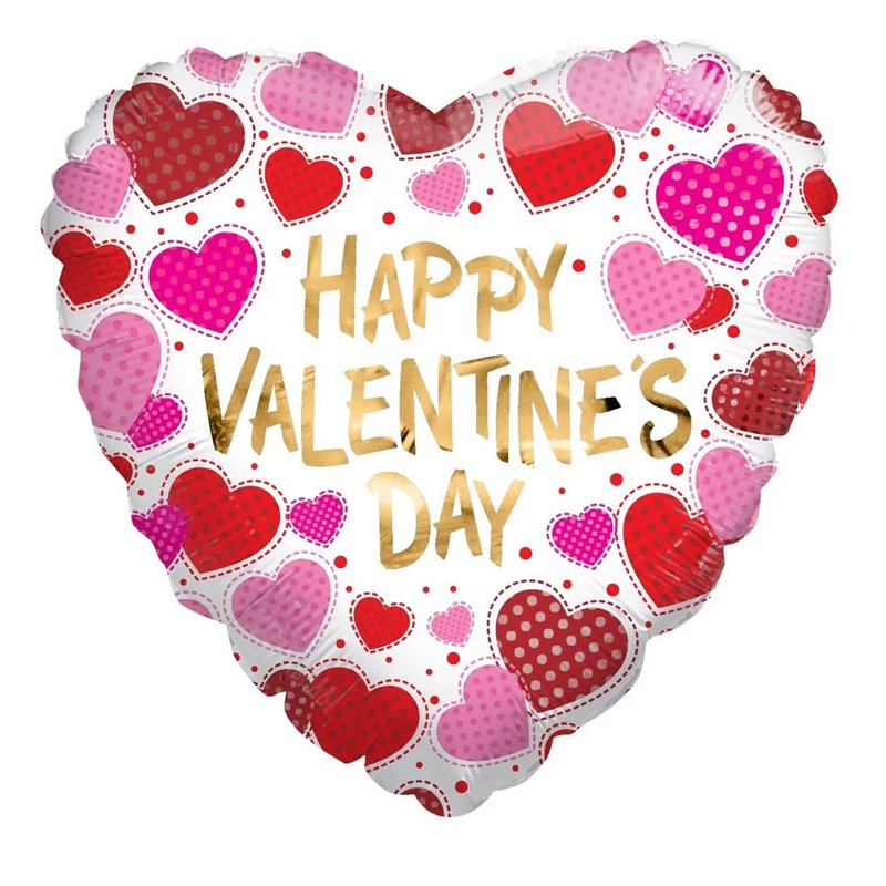 18in HAPPY VALENTINES DAY DOTS & HEARTS ECO FOIL BALLOON