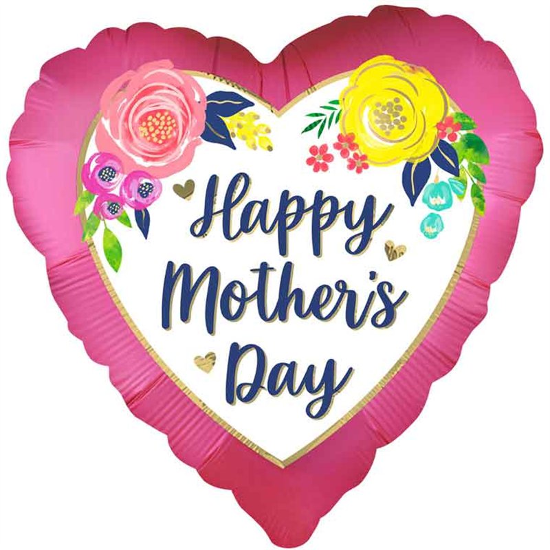 18in MOTHERS DAY FLORAL PINK SATIN FOIL BALLOON