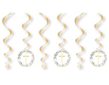 6PC BOTANICAL CROSS SWIRL DECORATIONS