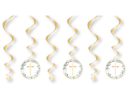 6PC BOTANICAL CROSS SWIRL DECORATIONS
