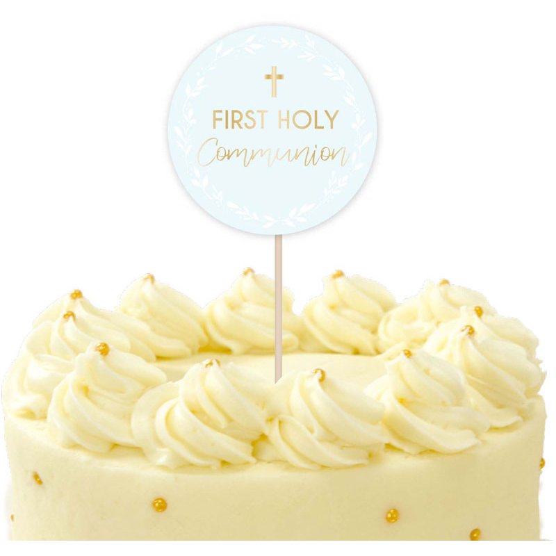 BLUE BOTANICAL CROSS CAKE TOPPER