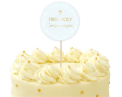 BLUE BOTANICAL CROSS CAKE TOPPER