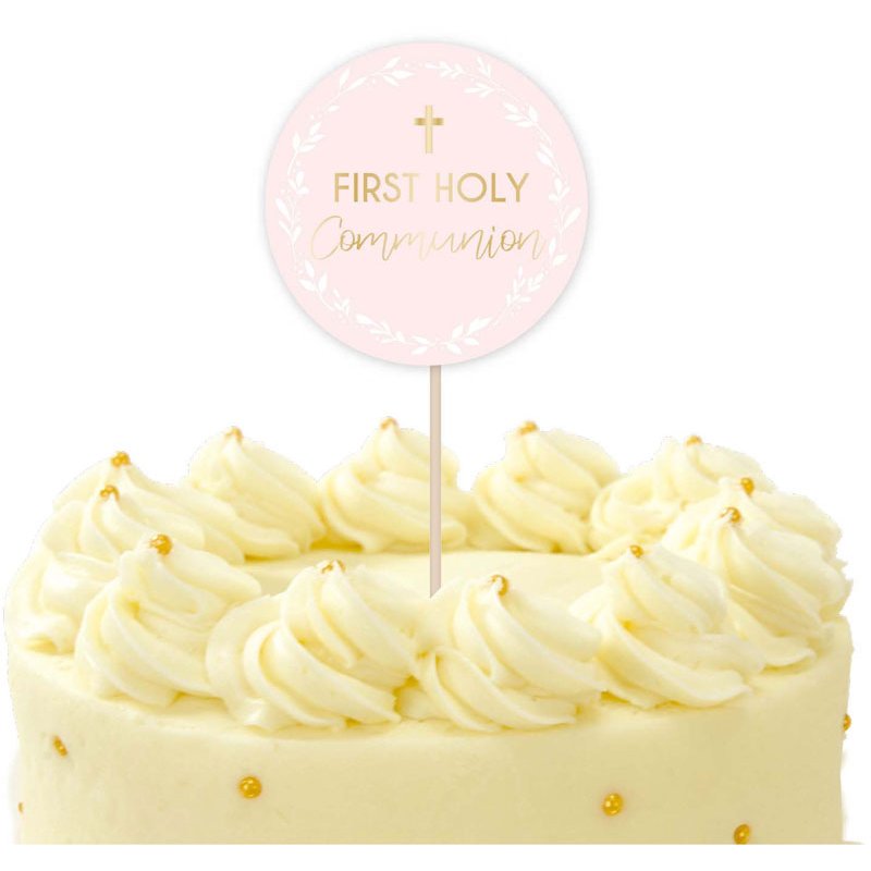 PINK BOTANICAL CROSS CAKE TOPPER