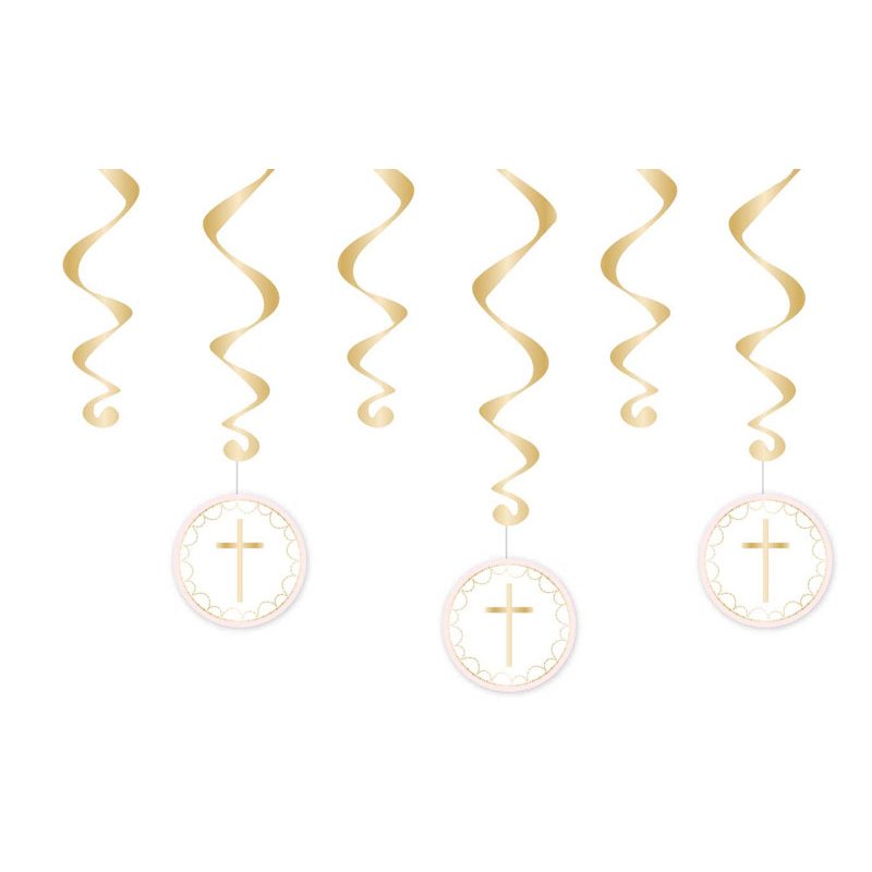 6PC PINK BOTANICAL CROSS SWIRLS