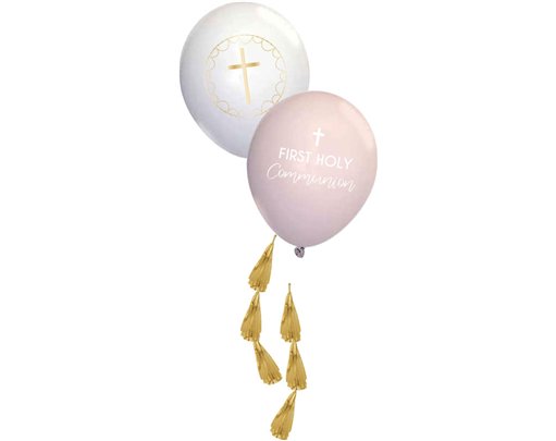 6PK 11in PINK BOTANICAL CROSS LATEX BALLOON WITH TASSELS
