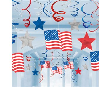 30PC USA HANGING SWIRL DECORATIONS