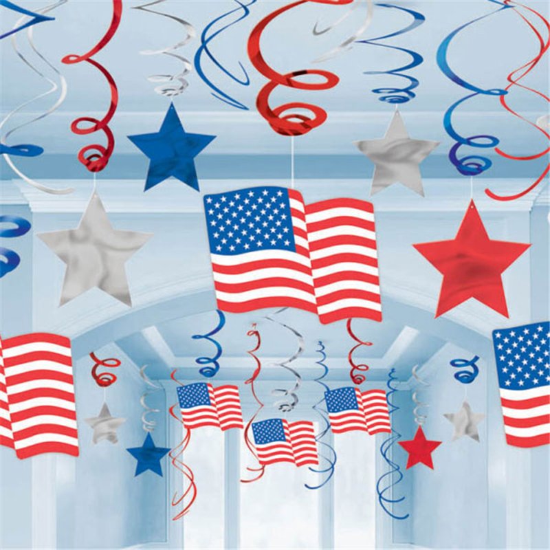30PC USA HANGING SWIRL DECORATIONS